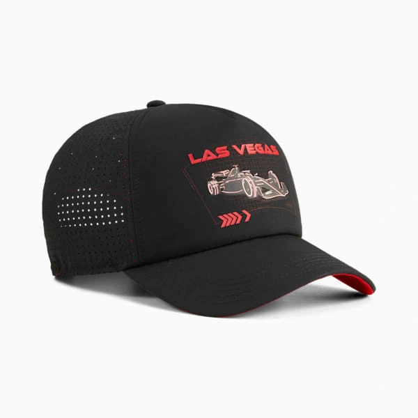 ¡PUMA F1® Las Vegas Trucker! La gorra definitiva para la velocidad y el estilo en la Ciudad del Pecado.